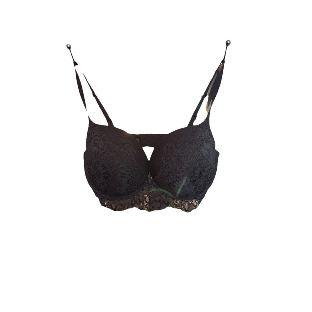 La Senza Sexy Black Lace Bra 36DD Beyond Push Up Adjustable Plunge Lined